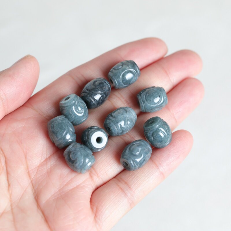 Beading - 5個入り天然ブルーウォータージェイドリップルバケットビーズ DIYブレスレットイヤリングチャームジュエリーファッションアクセサリーお守りギフト女性男性用