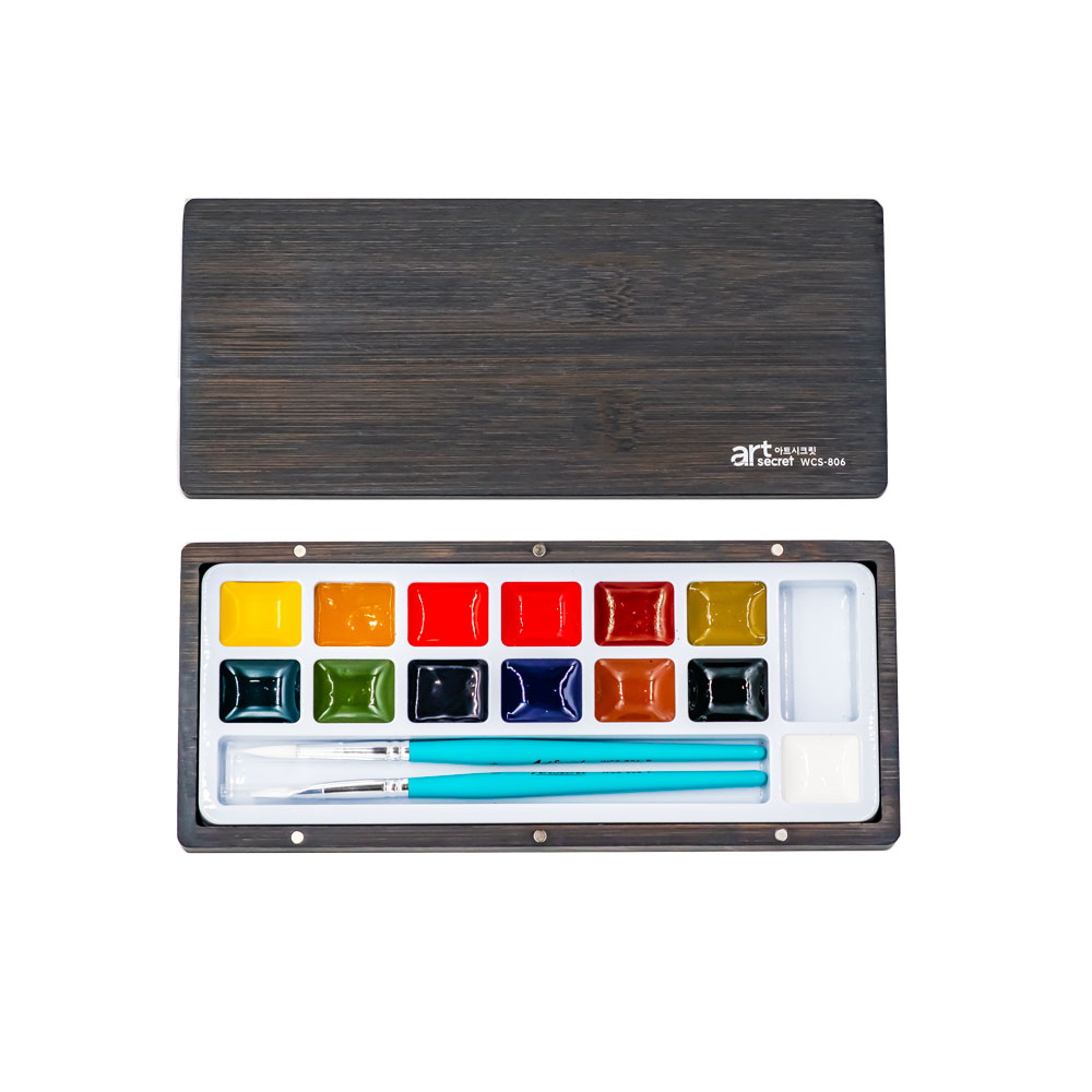 Watercolor Paint Set Solid Pigment - ArtSecret 13 固体水彩パレットセット Woden ボックス顔料 &