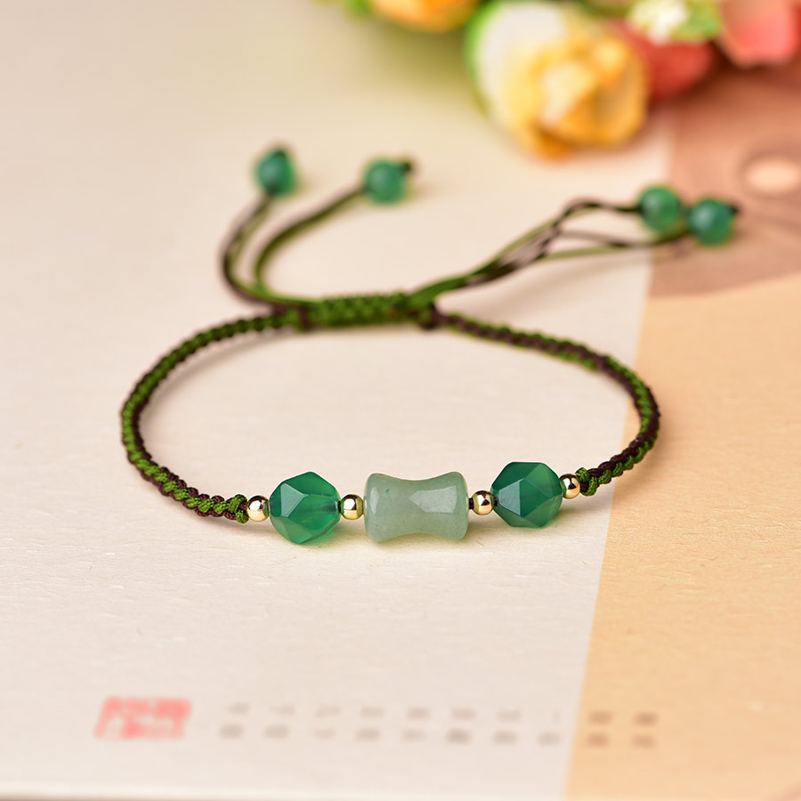 Beading - グリーンナチュラルジェイドビーズブレスレットファッションギフト女性用バングル本物の宝石彫刻ヴィンテージデザイナーアクセサリー