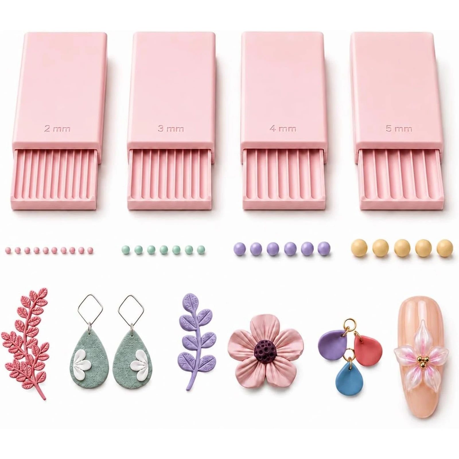 Craft Tools - 4個入り 3Dプリントクレイジェルボールメーカーツール、3Dジェルフラワー用ネイルアートビーズローラー | ポリマークレイローラー 2mm 3mm