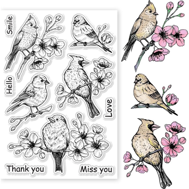 Clear Silicone Stamps For Card Making - 1 シート花鳥クリアスタンプ花鳥装飾クリアスタンプカード作成やフォトアルバムの装飾用シリコンスタンプ