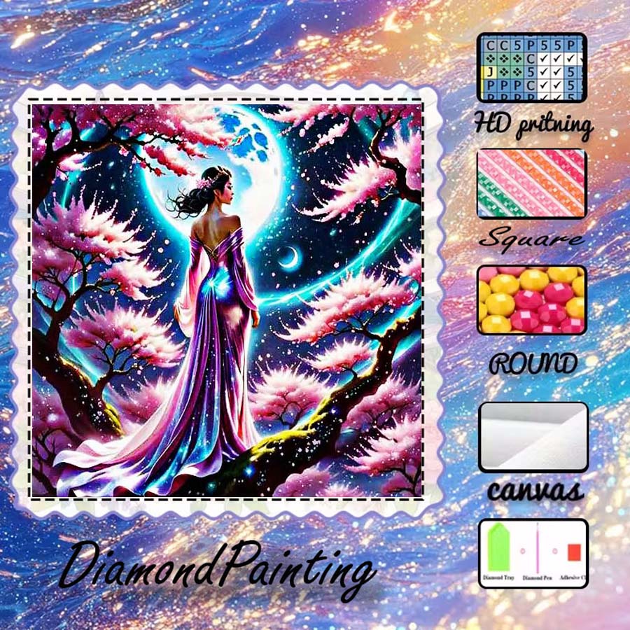 5D Diamond Painting Kit Full Drill - 1ピース5D DIYフロッキングクロス、特殊ドリル、ダイヤモンドペインティングキット、女性、月、パターンモザイク、ダイヤモンドアート