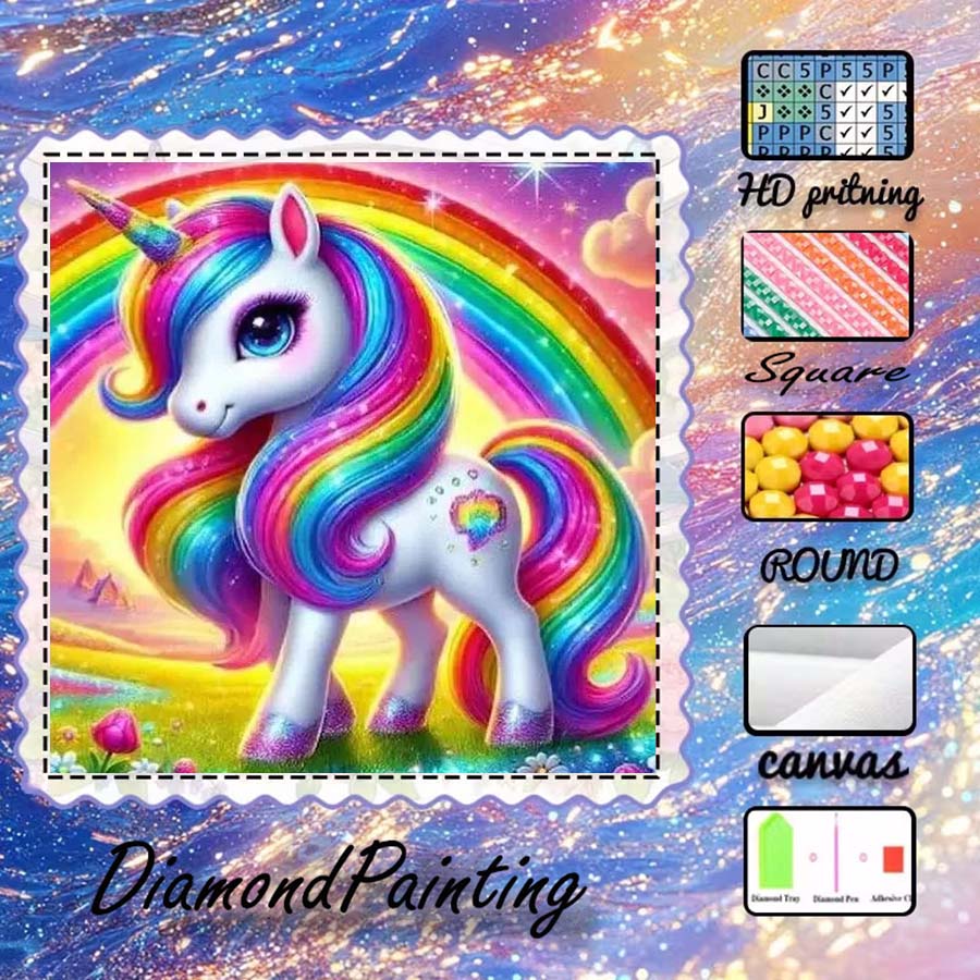 5D Diamond Painting Kit Full Drill - 1ピース5D DIYフロッキングクロス、特殊ドリル、ダイヤモンドペインティングキット、ユニコーン、レインボー、パターンモザイク、ダイヤモンドアート