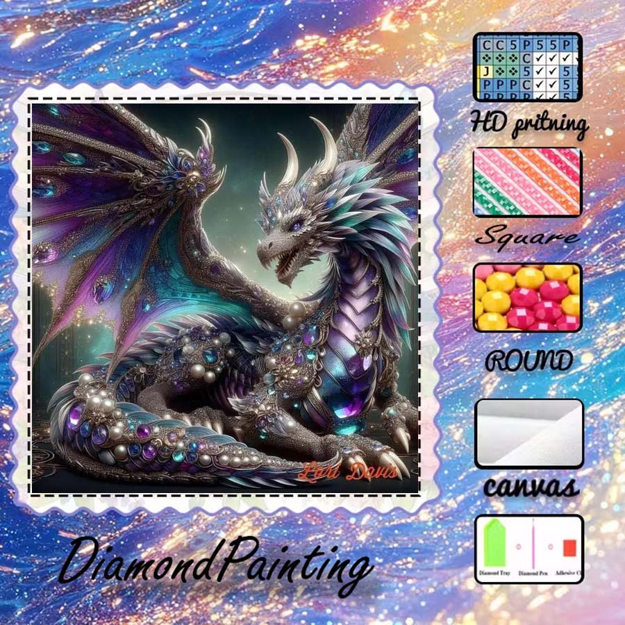 5D Diamond Painting Kit Full Drill - 1 ピース 5D DIY フロッキングクロス、特殊ドリル、ダイヤモンドペインティングキット、ドラゴン、カラー、パターンモザイク、ダイヤモンドアート