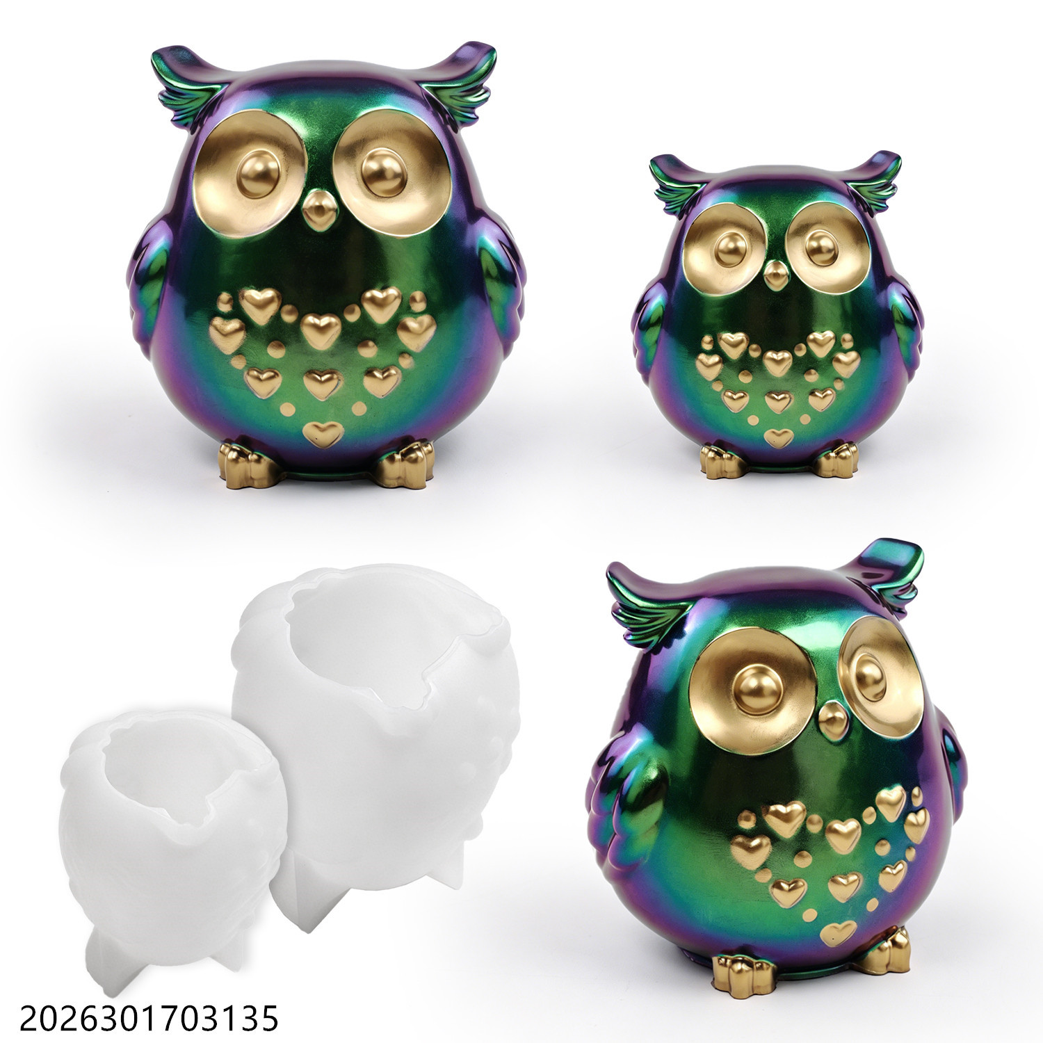Silicone Epoxy Resin Molds Set - フクロウシリコンモールド 3D鳥型セット DIYエポキシ樹脂石膏セメント石鹸作り香り付きキャンドルホルダークラフトギフト用