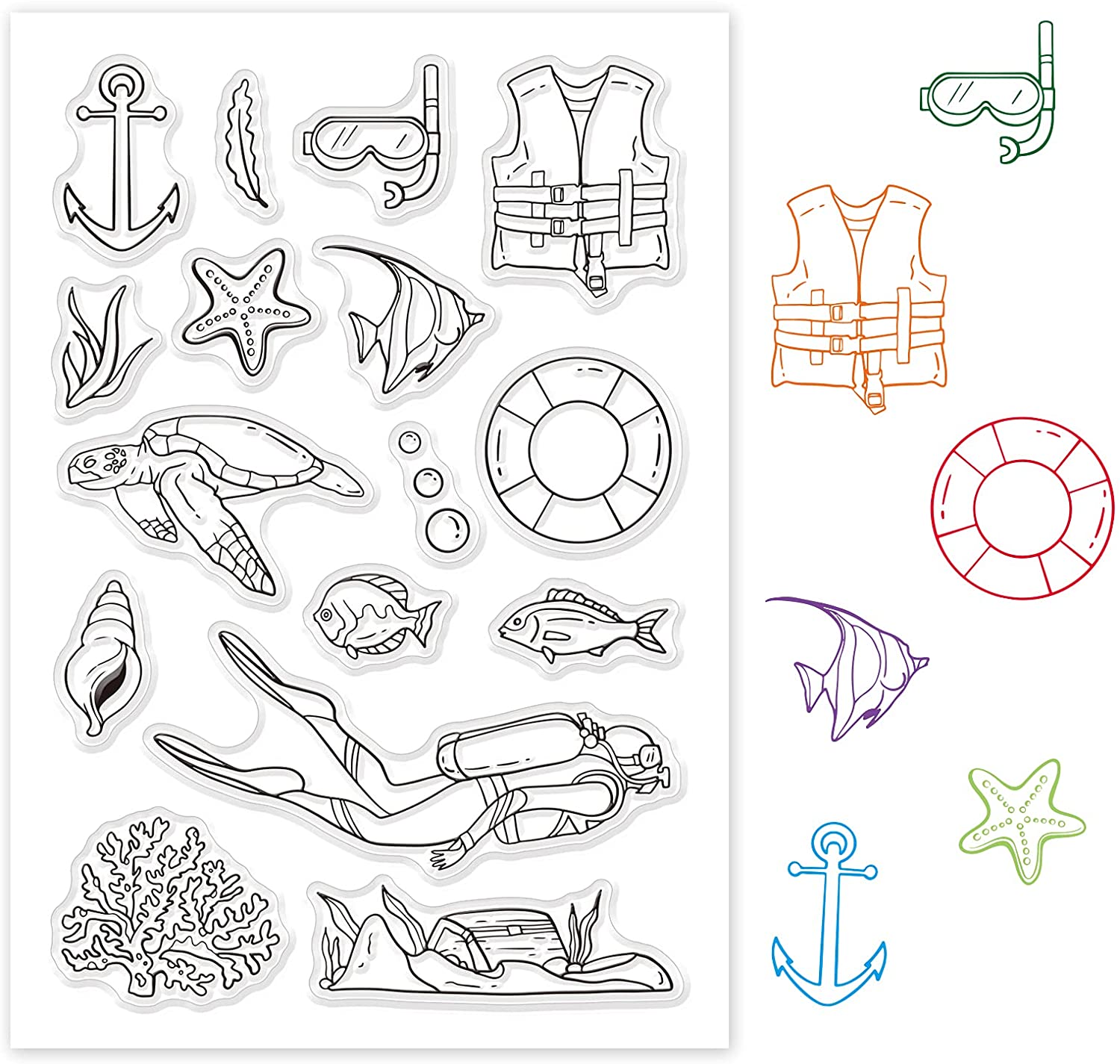 1PC オーシャンワールドダイビングクリアスタンプシリコンス - Clear Silicone Stamps For Card Making のレビューと価格