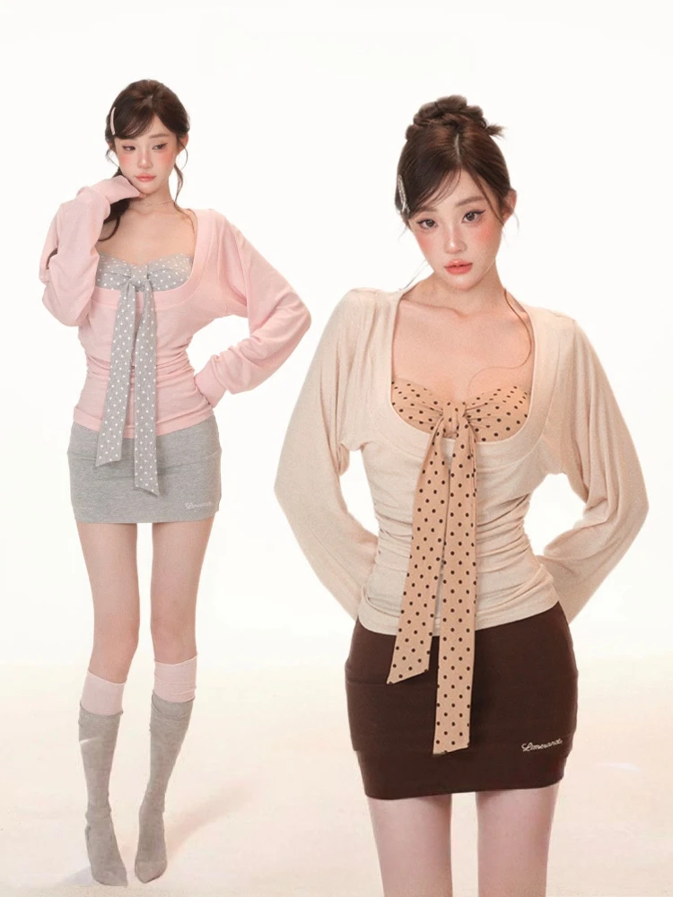 Y2K ツーピースセット：セクシーなプリーツトップ＆水玉模様 - Embroidery のレビューと価格