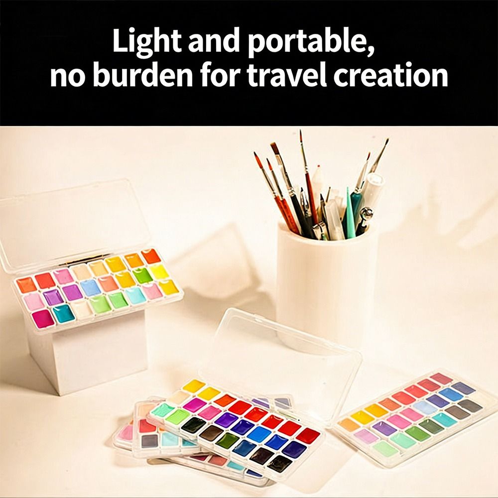 24色水彩絵の具セット プラスチック製 各色1ml アクアレ - Watercolor Paint Set Solid Pigment のレビューと価格