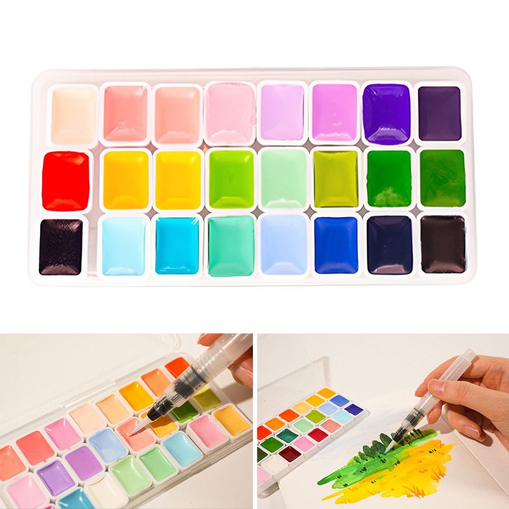 24色水彩絵の具セット プラスチック製 各色1ml アクアレ - Watercolor Paint Set Solid Pigment のレビューと価格