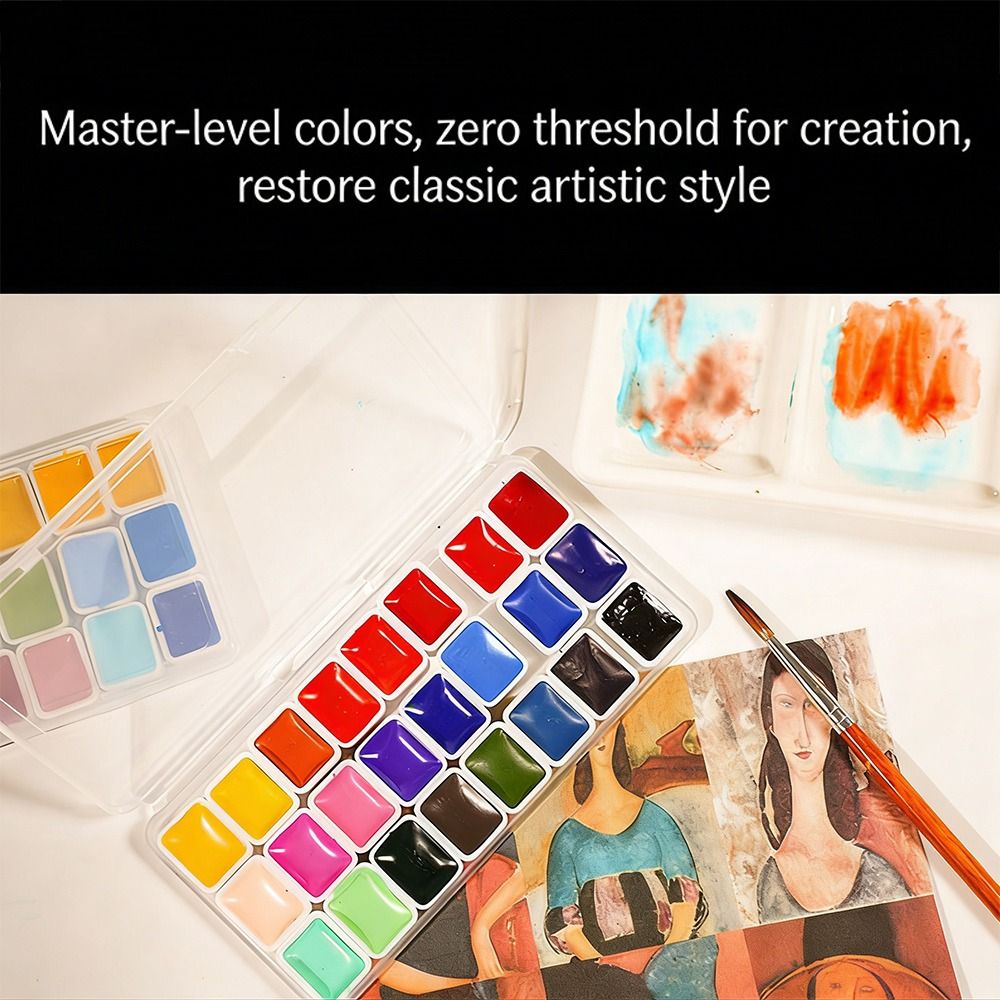 24色水彩絵の具セット プラスチック製 各色1ml アクアレ - Watercolor Paint Set Solid Pigment のレビューと価格