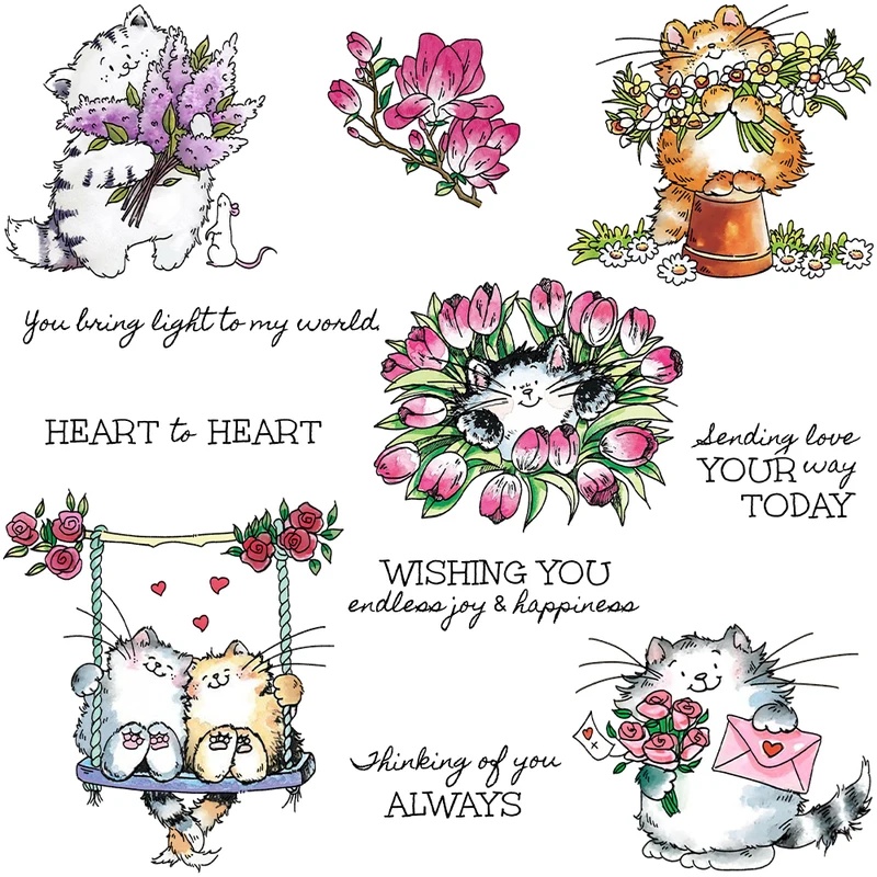 サンクラフト キュートな子猫と花柄クリアスタンプ DIY ス - Clear Silicone Stamps For Card Making のレビューと価格