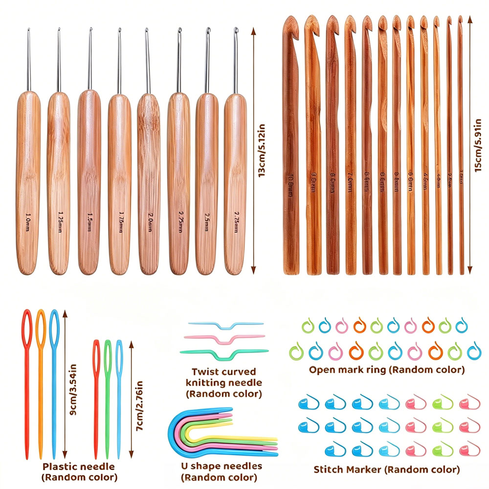 74個入り竹製かぎ針セット、毛糸編み工芸用裁縫道具、携帯用収 - Craft Tools のレビューと価格