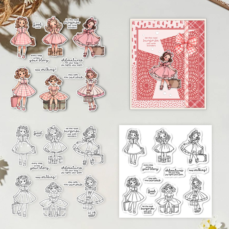 Suncraft 素敵な旅行少女クリアスタンプ DIY スク - Clear Silicone Stamps For Card Making のレビューと価格