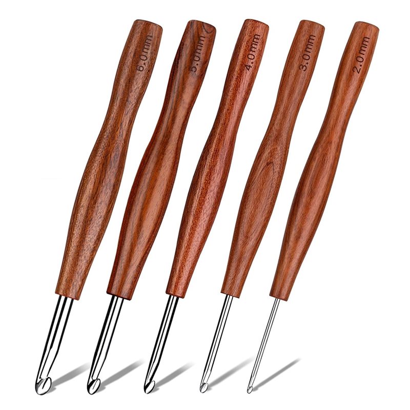 AS94-5 5本セット、5種類のサイズのアルミニウム製エル - Wooden Crochet Hooks Ergonomic Handle のレビューと価格