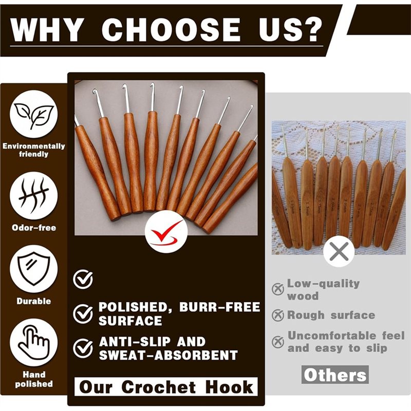 AS94-5 5本セット、5種類のサイズのアルミニウム製エル - Wooden Crochet Hooks Ergonomic Handle のレビューと価格