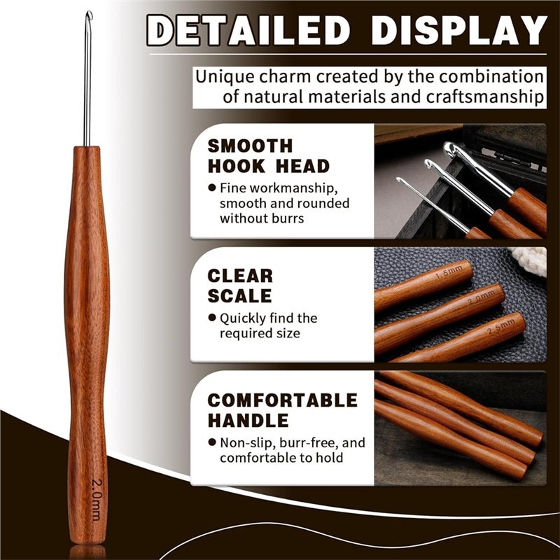 AS94-5 5本セット、5種類のサイズのアルミニウム製エル - Wooden Crochet Hooks Ergonomic Handle のレビューと価格