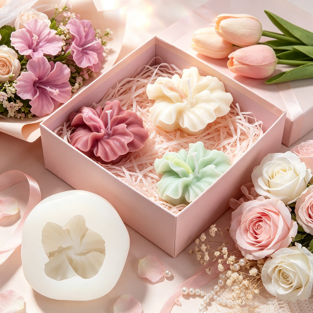 2個入りハイビスカスフラワーキャンドルモールド、ポリマークレ - Silicone Epoxy Resin Molds Set のレビューと価格